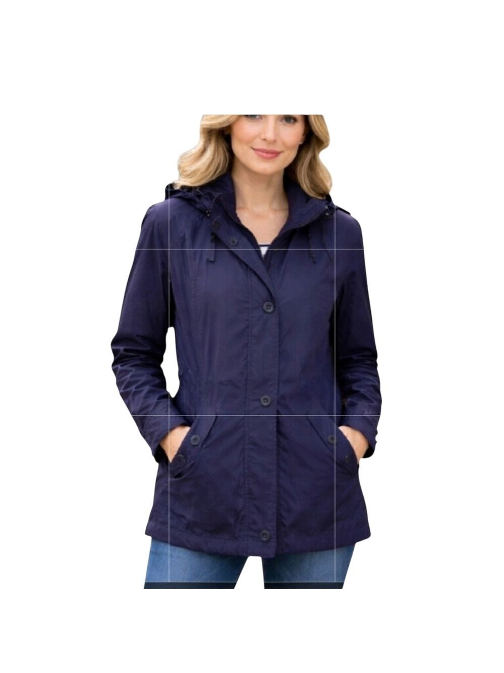 Lands’ End Navy Blue Nylon Jacket Removable Hood M (10/12)